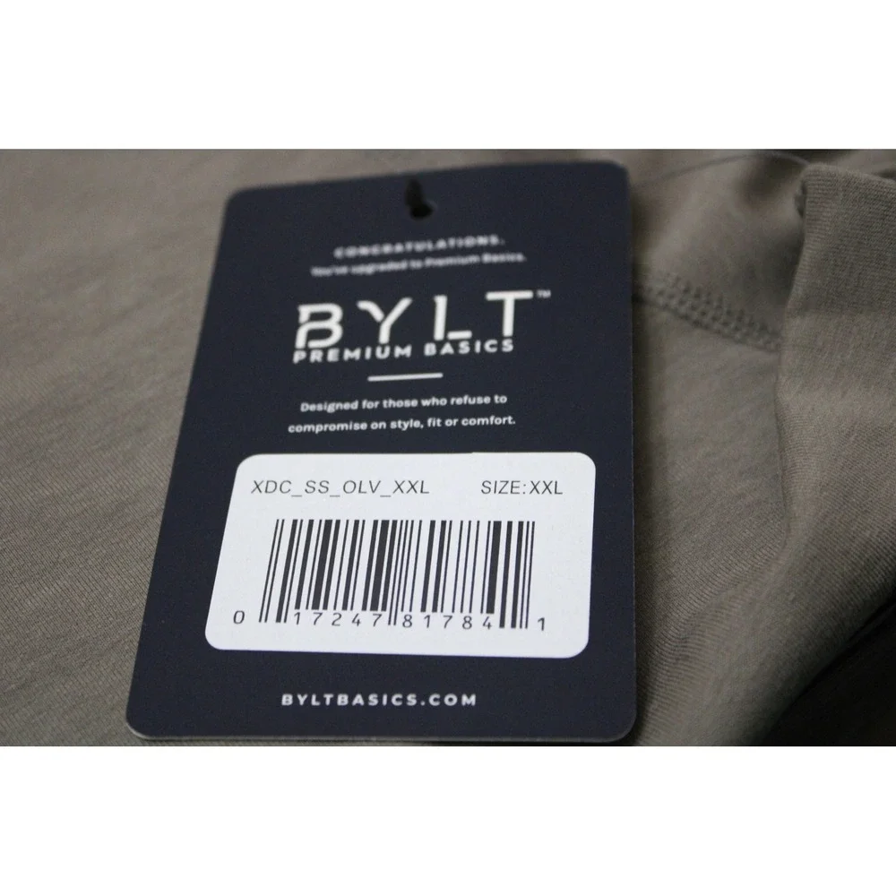 BYLT LUX Shirt Mens 2XL Olive Green Short Sleeve Curved Hem Premium Basic Tee - Picture 6 of 8